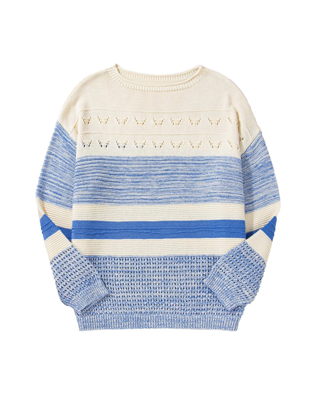 Light Blue Open Stitch Puff Sleeve Sweater - M