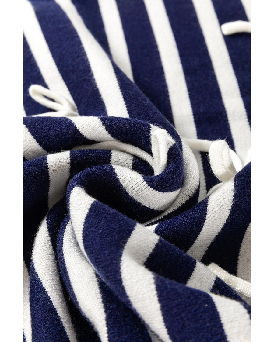 Blue Stripe Knitted Bow Decor Sweater Vest - L