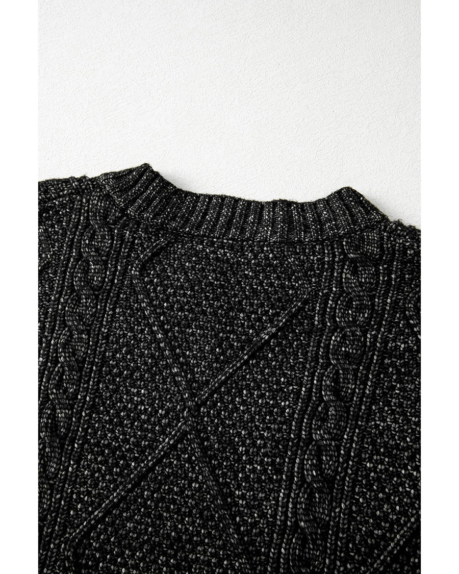 Black Cable Knit Drop Shoulder Loose Fit Sweater Dress - L
