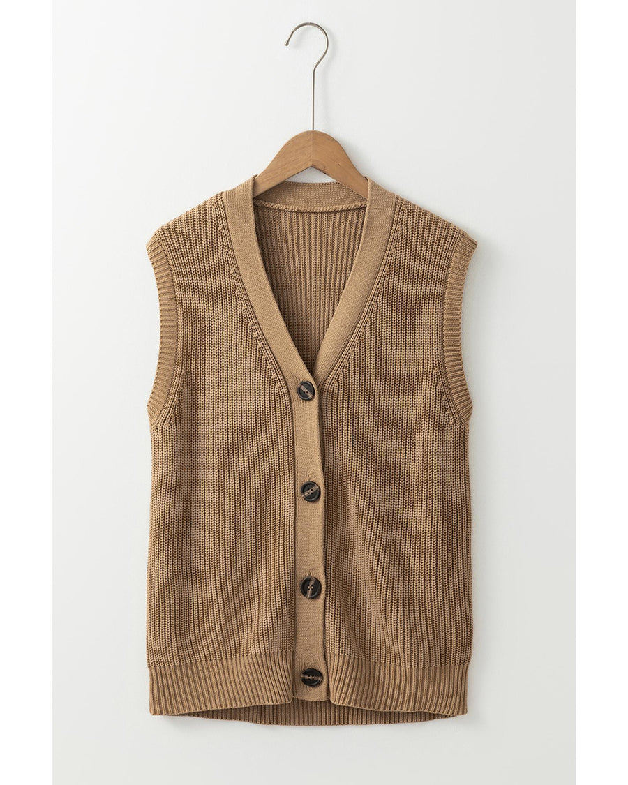 Parchment V Neck Buttoned Front Sweater Vest - M