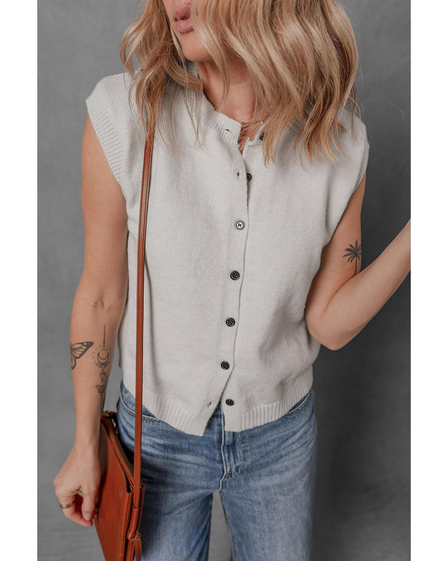 Jet Stream Button Up O Neck Sweater Vest - L