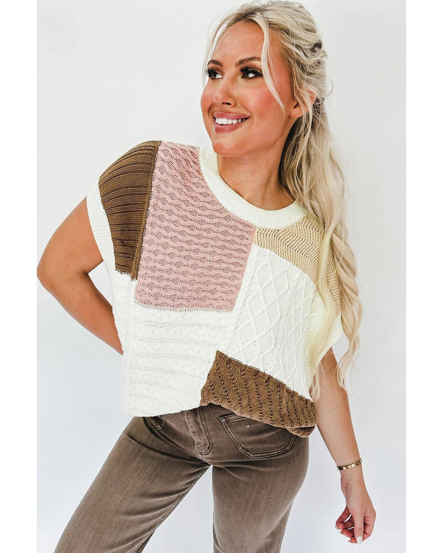 Multicolor Colorblock Mix Textured Sweater Tee - L