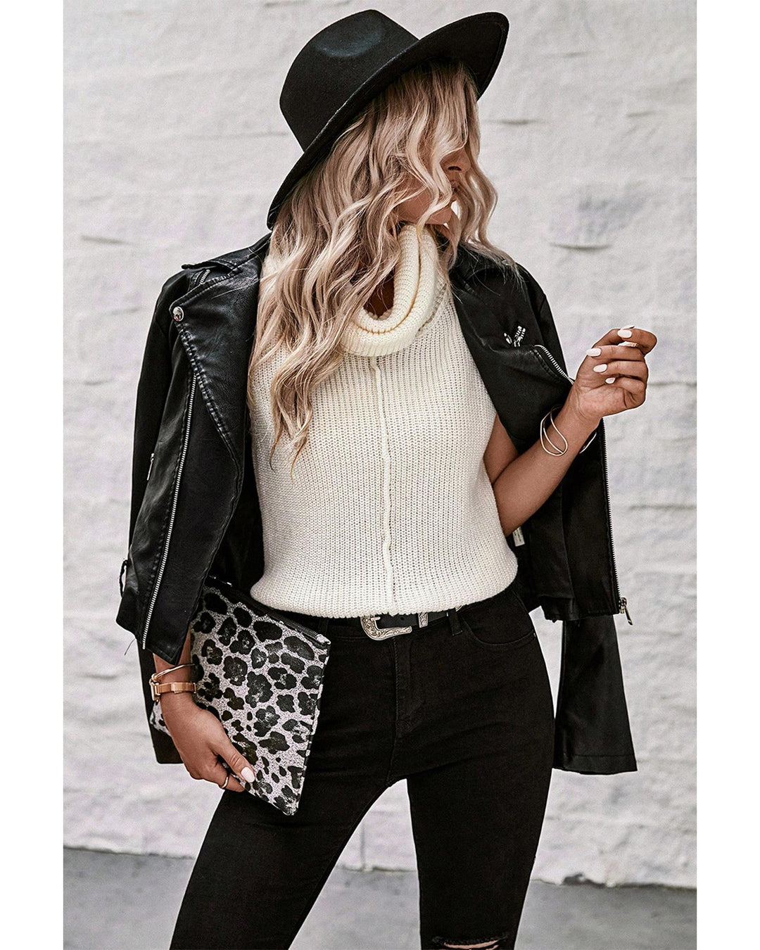 White Central Seam Cowl Neck Sweater Vest - L
