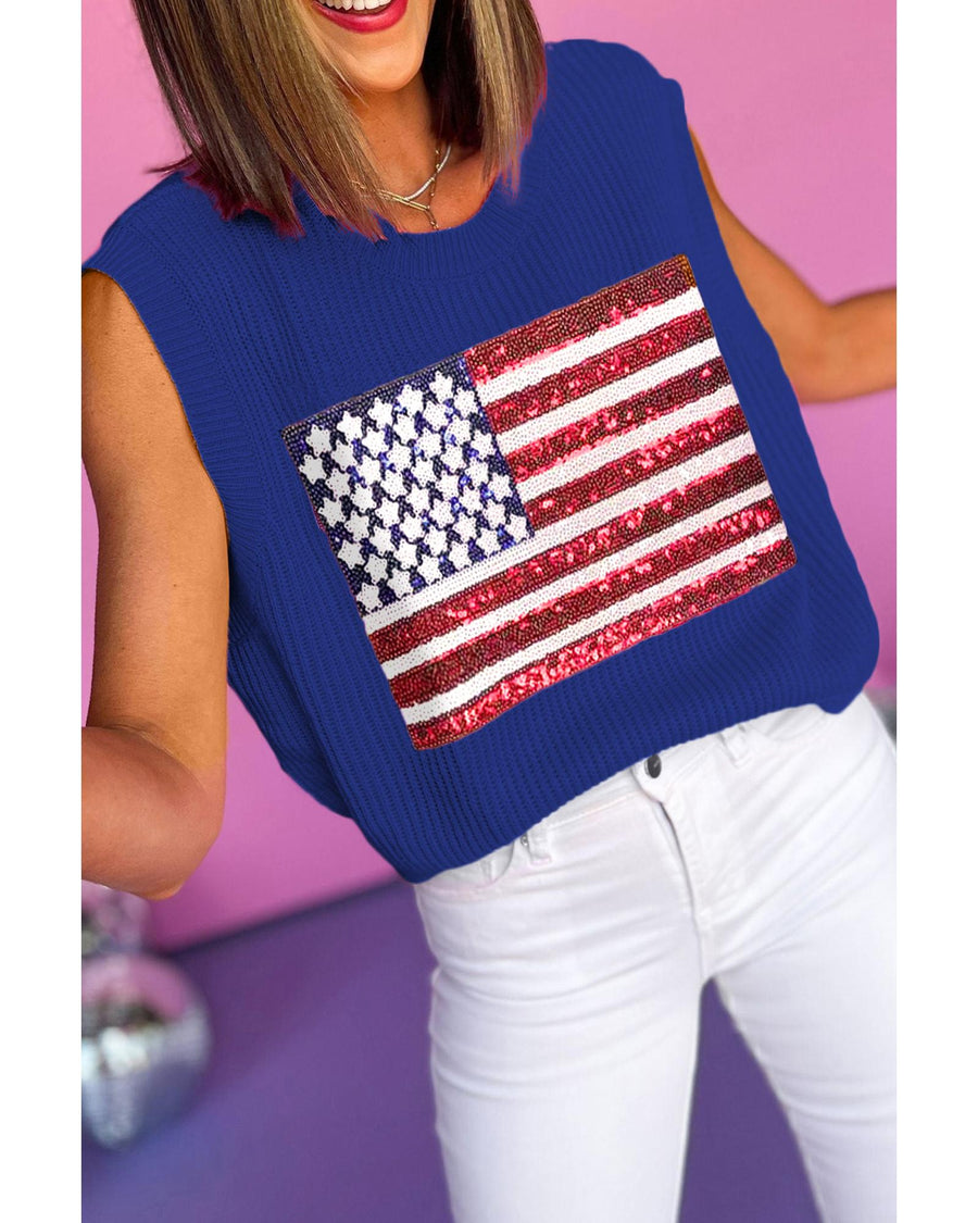 Bluing Sparkling American Flag Knitted Vest - XL