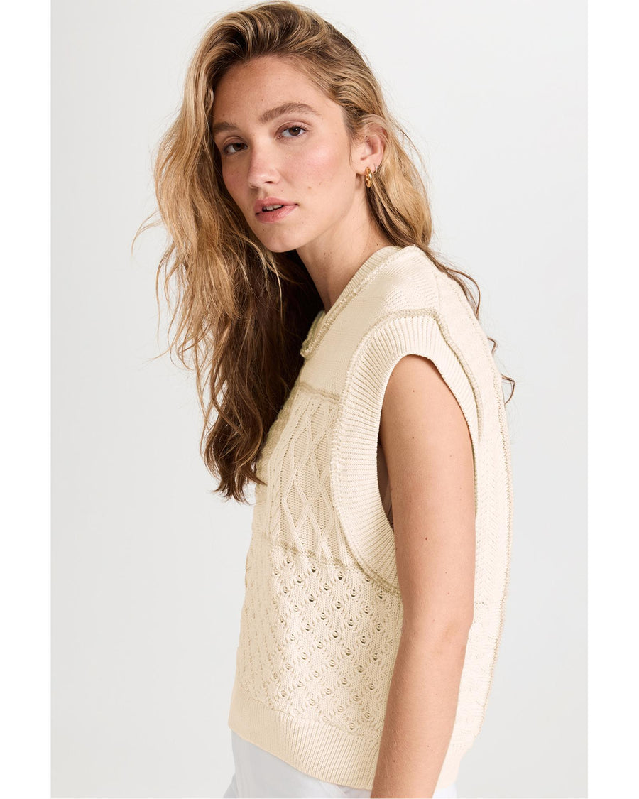 Beige Cable Knit Dolman Armholes Sweater Tank - M