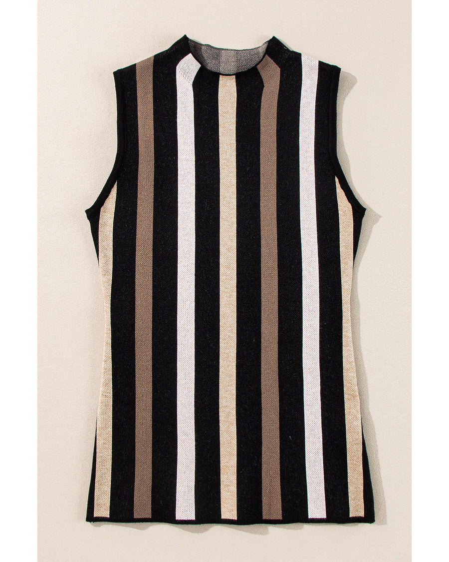 Black Stripe Slim Fit O Neck Sweater Vest - L