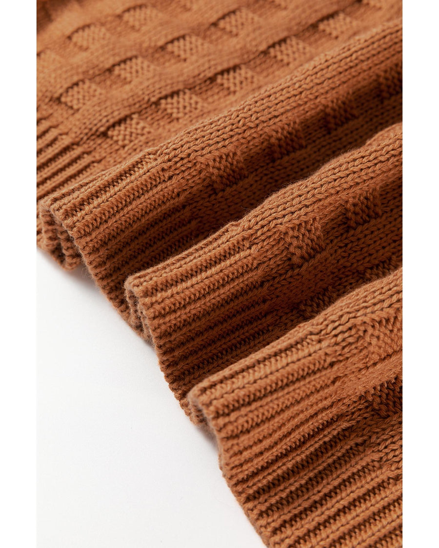 Camel Round Neck Textured Knit Sweater Vest - S