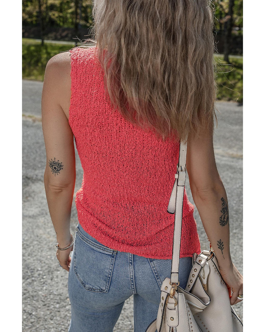 Flamingo Textured Knit U Neck Slim Fit Sweater Vest - M