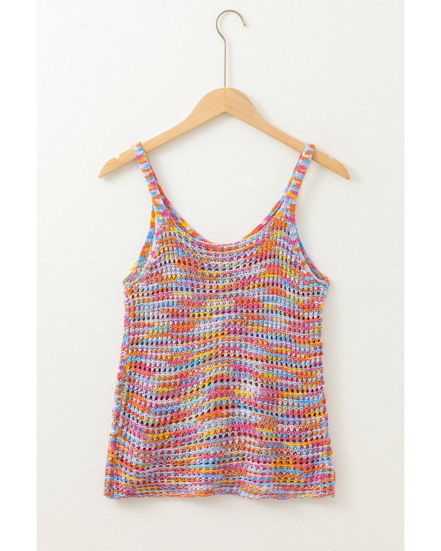 Pink Color Contrast Crochet Loose Fit Sweater Vest - M