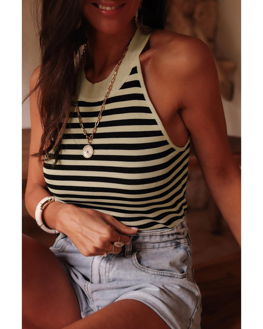 Black Stripe Crew Neck Slim Fit Sweater Vest - L