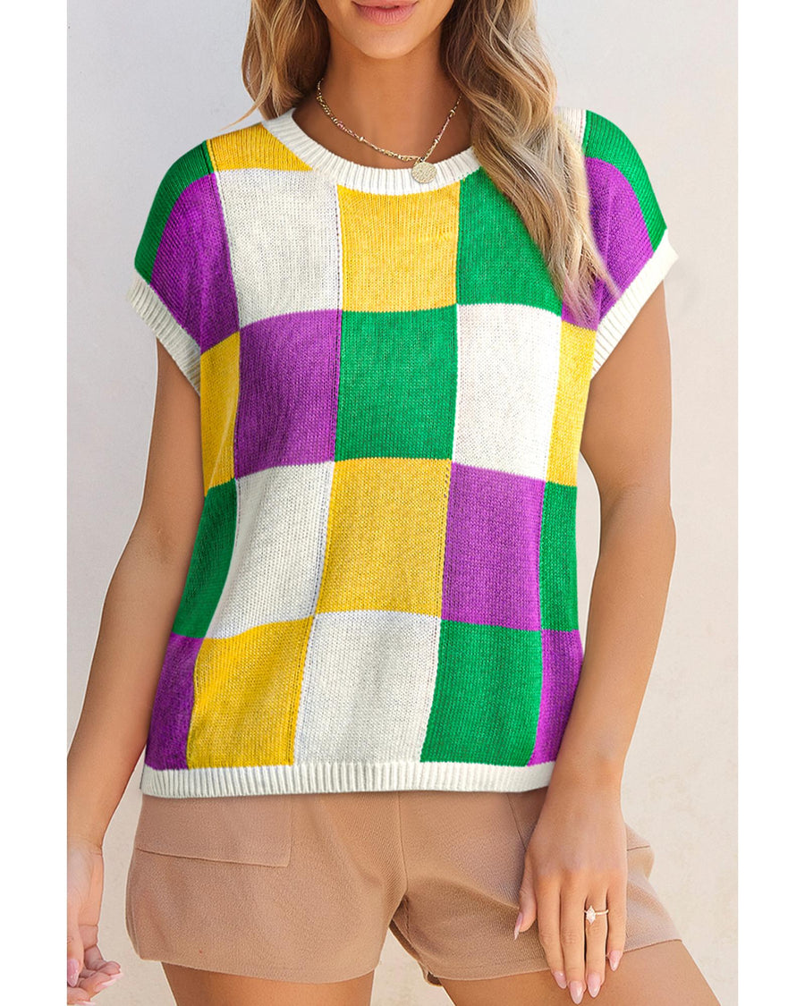 Tillandsia Purple Color Block Cap Sleeve Sweater - M