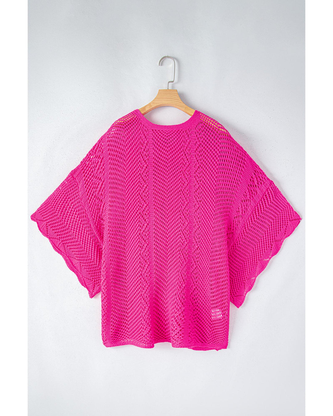 Rose Red Pointelle Knit Scallop Edge Short Sleeve Top - S
