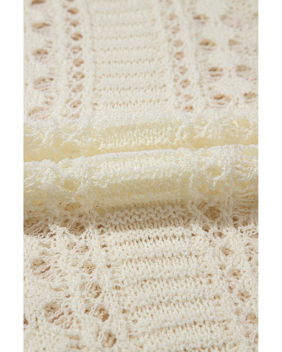 Azura Exchange White Hollow Out Knit Bracelet Sleeve Drop Shoulder Sweater - L