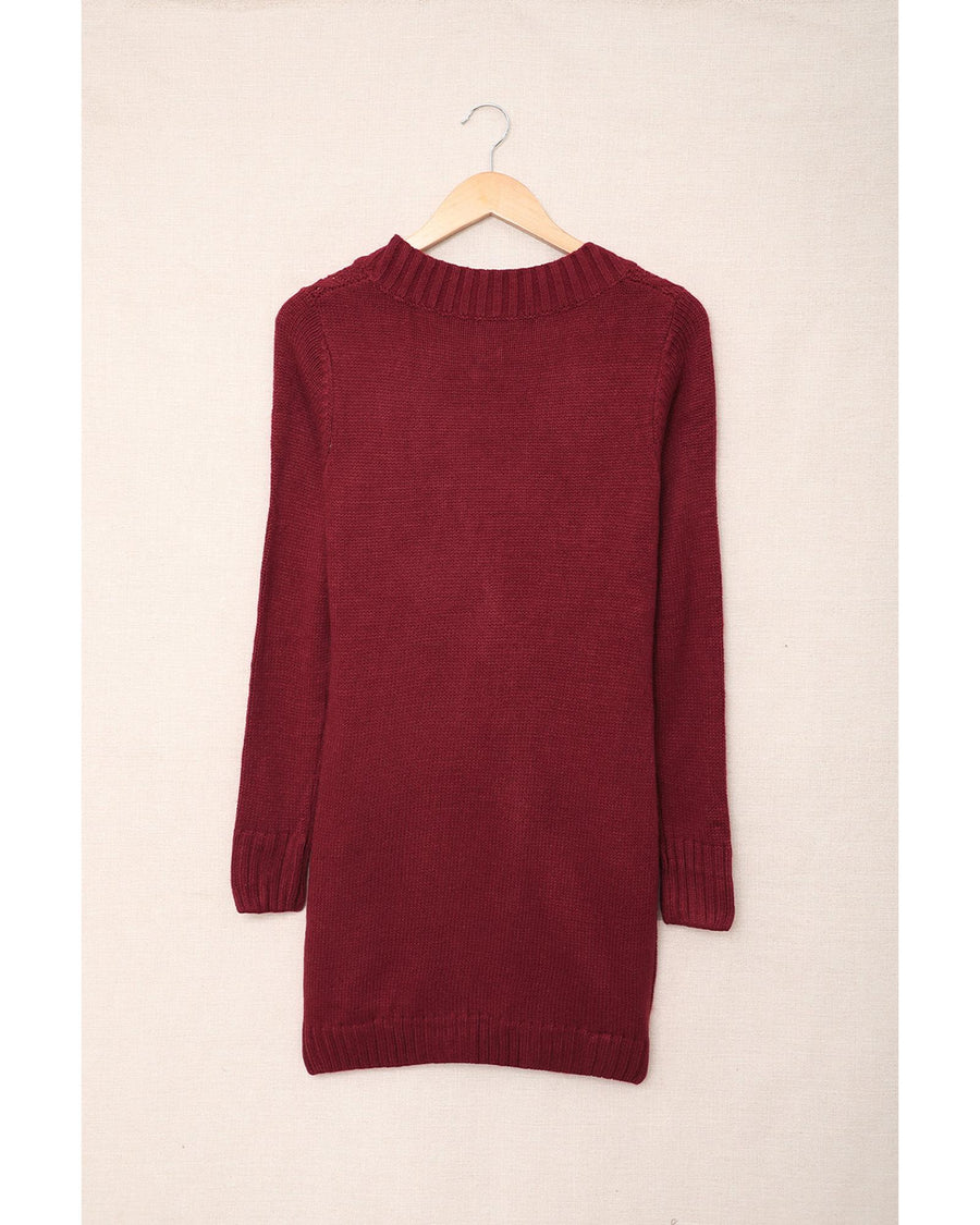 Burgundy Front Pocket and Buttons Closure Cardigan - 2XL