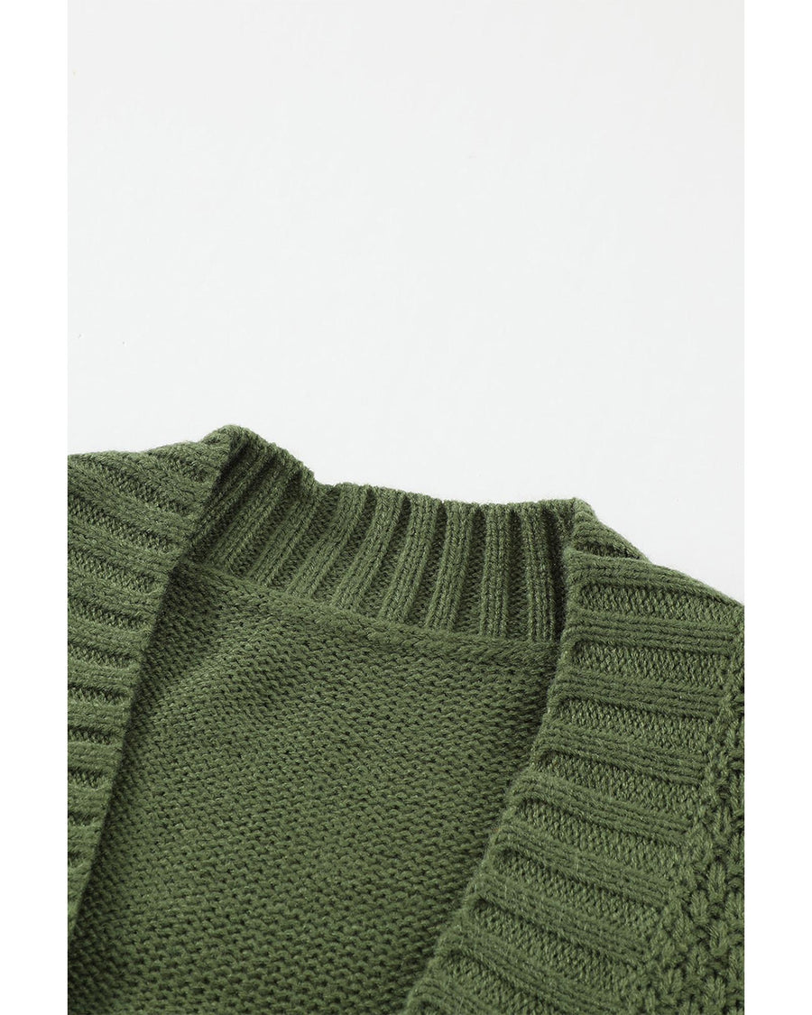 Green Front Pocket and Buttons Closure Cardigan - 2XL