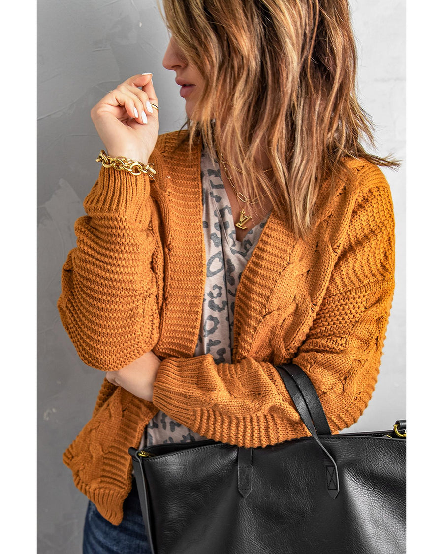 Khaki Chunky Wide Long Sleeve Knit Cardigan - M