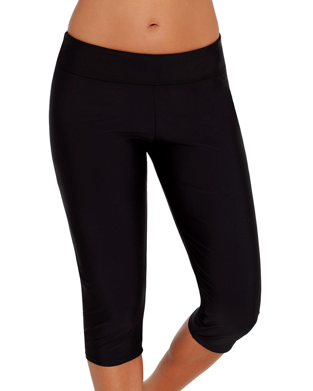 Black Mid Waist Crop Swim Leggings - 2XL