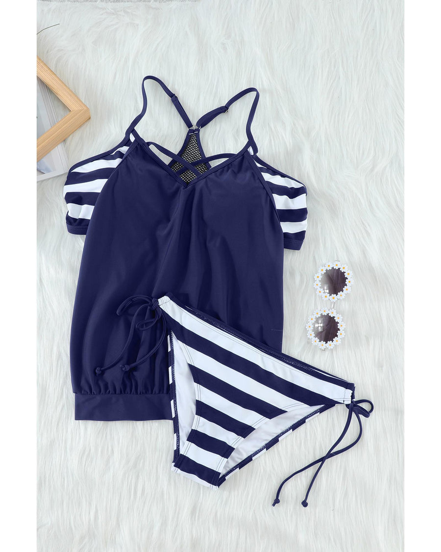 Blue Tankini with Stripes Patchwork - 2XL