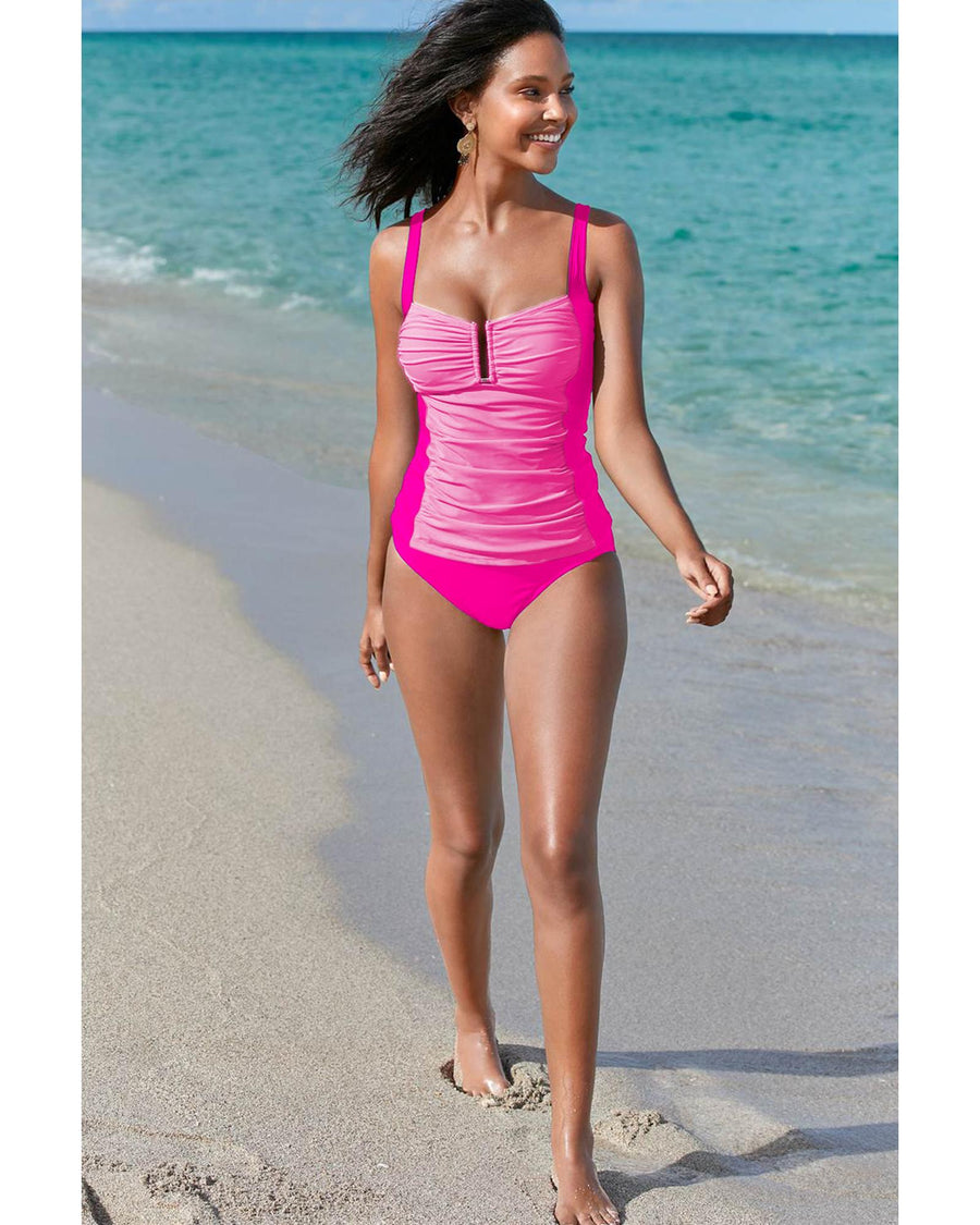 Bonbon Ruched Tummy Control Tankini 2pcs Swimsuit - 2XL
