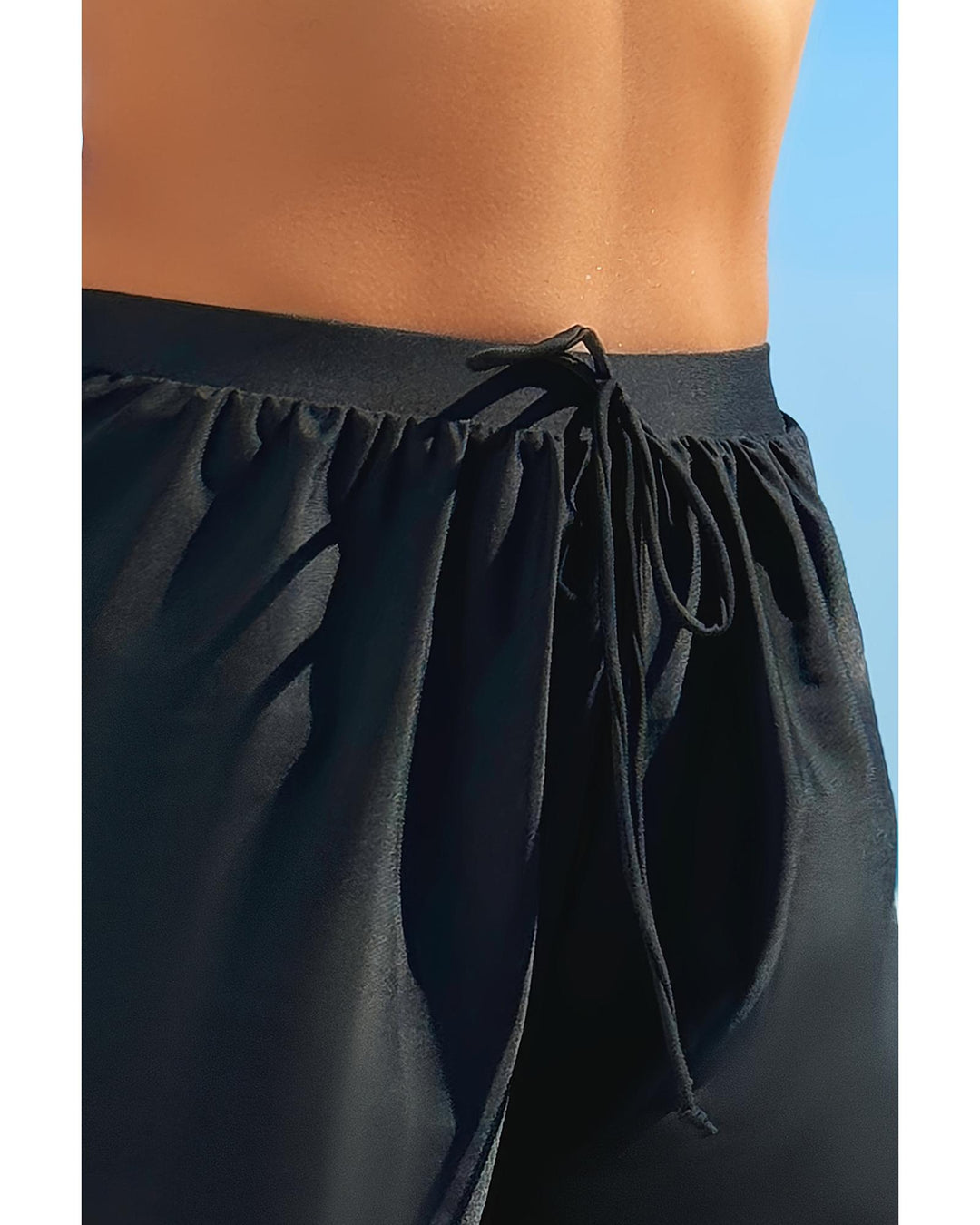 Black Scalloped Trim Beach Shorts - M