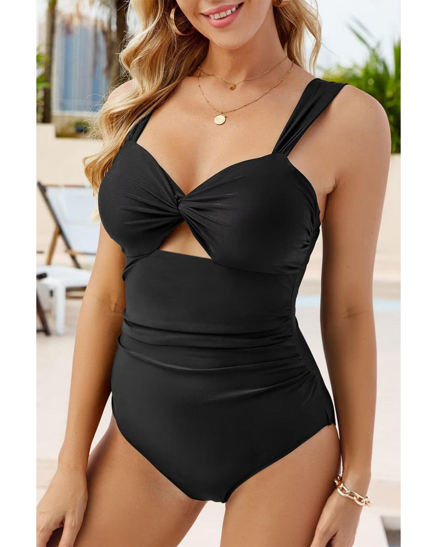Black Cut out Twist Bowknot Backless One Piece Swimsuit - XL