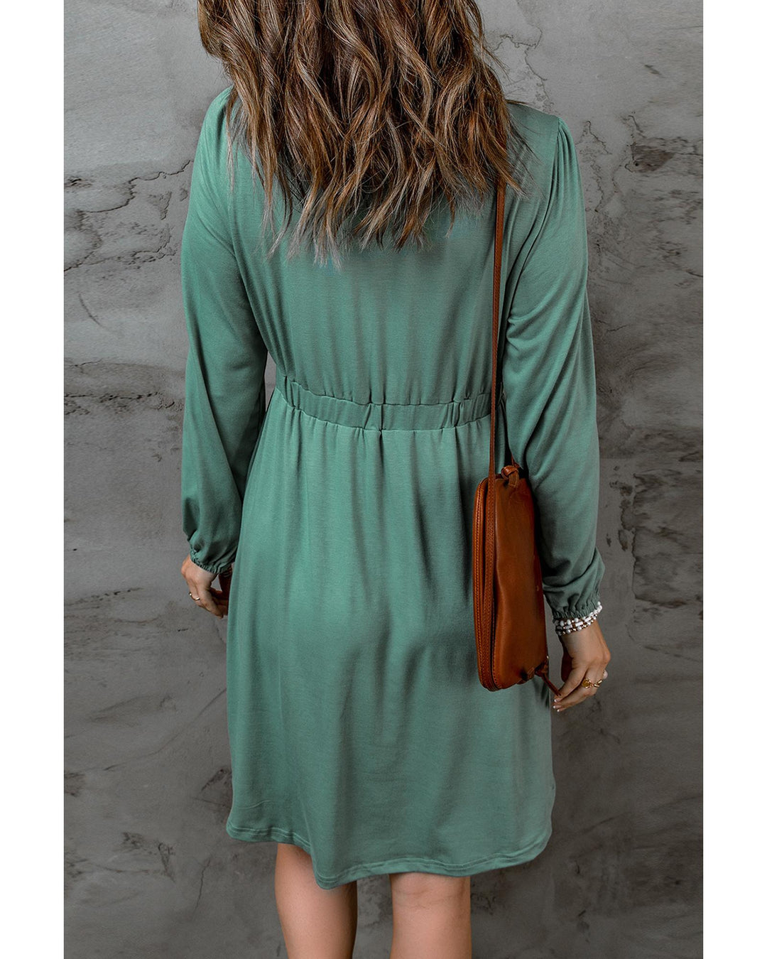 Green Button Up High Waist Long Sleeve Dress - XL