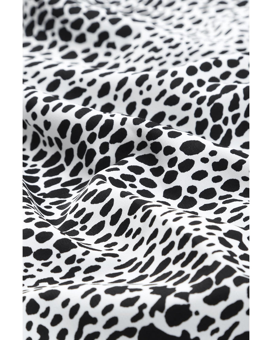 Long Sleeve Leopard Animal Print Shirt Dress - S