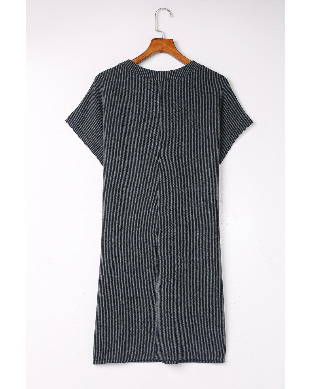 Gray Striped Ribbed Knit T-shirt Shift Dress - XL