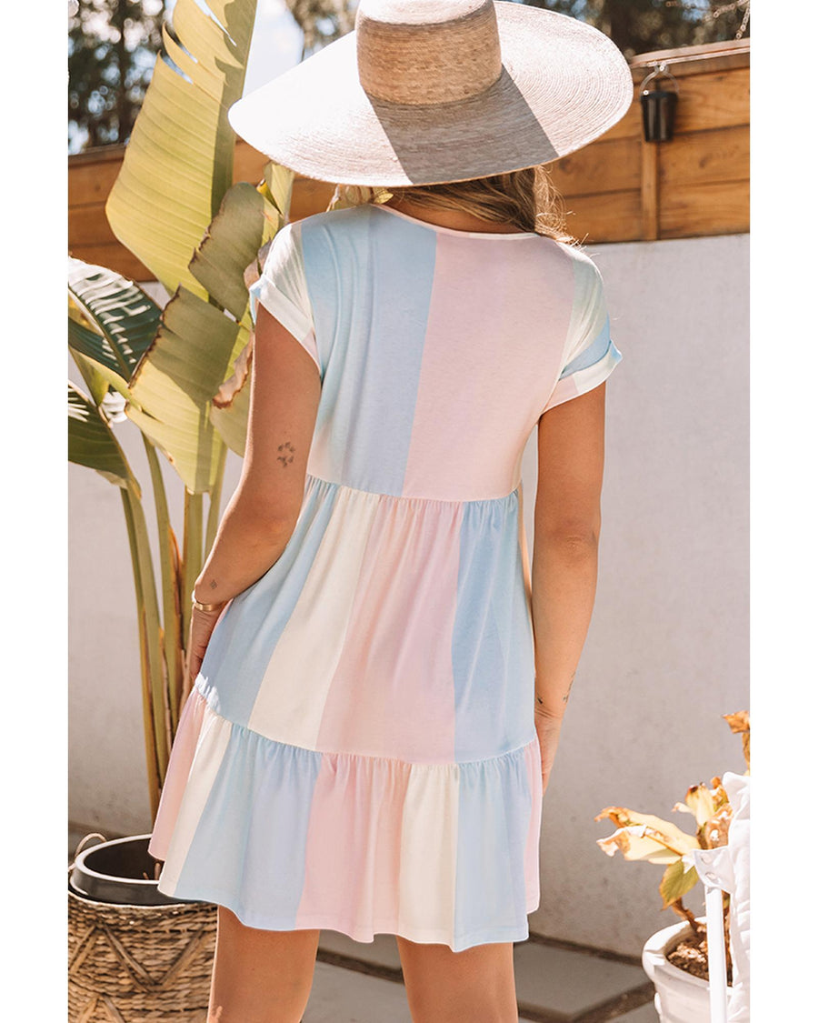 Azura Exchange Multicolor Striped Color Block Tiered Mini Dress - XL