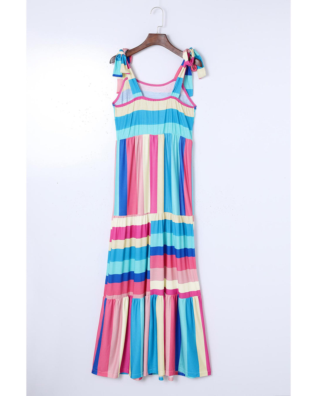 Multicolor Color Block Striped Bow Knot Straps Maxi Dress - XL