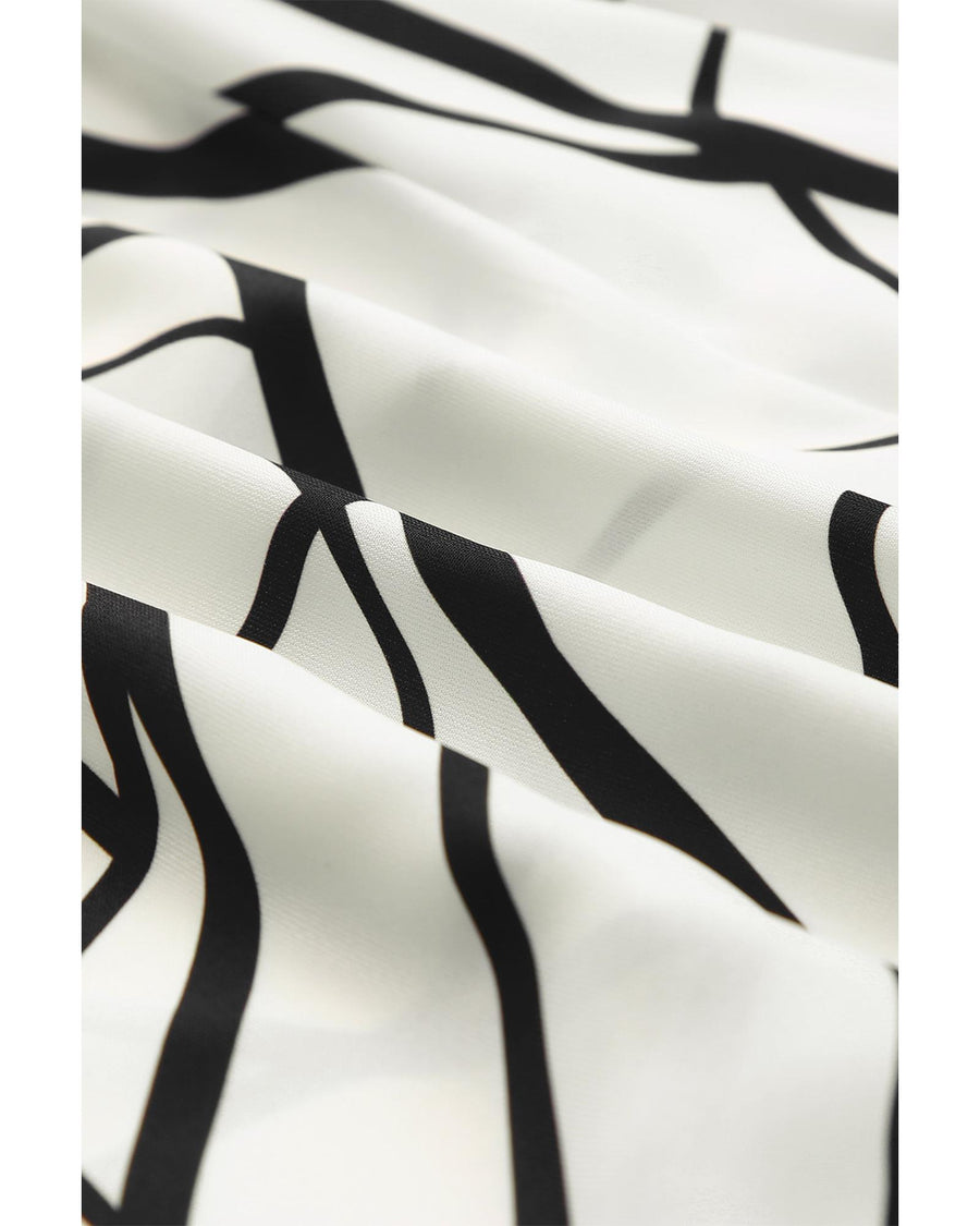 White Abstract Vein Print V Neck Ruffle Maxi Dress - XL