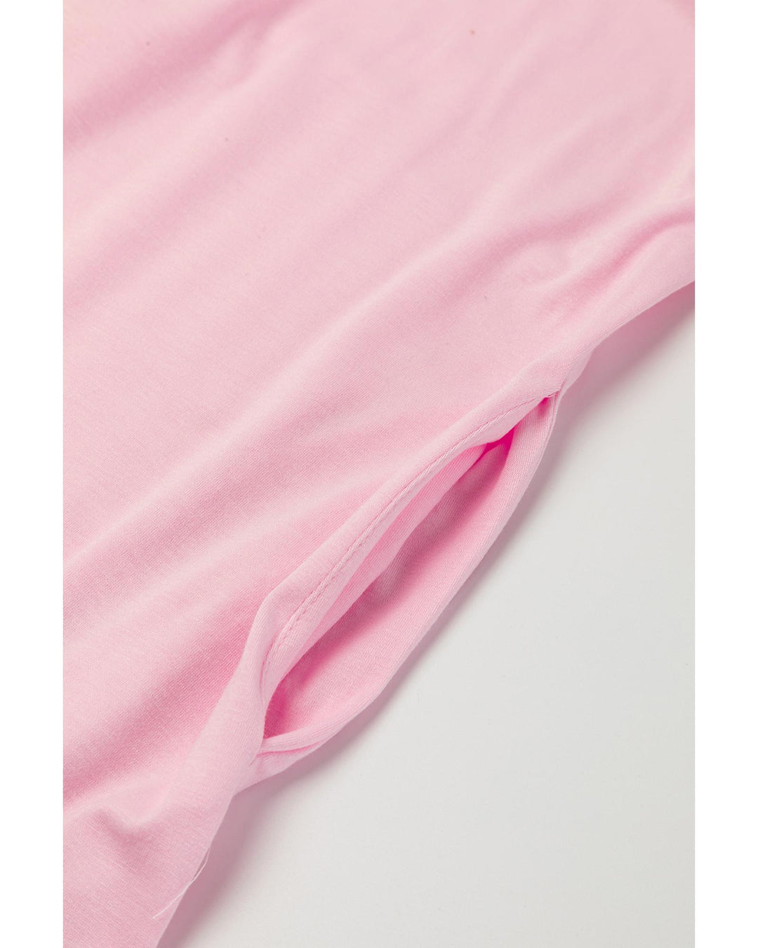 Pink V Neck Hidden Pocket Splits Maxi T-shirt Dress - M