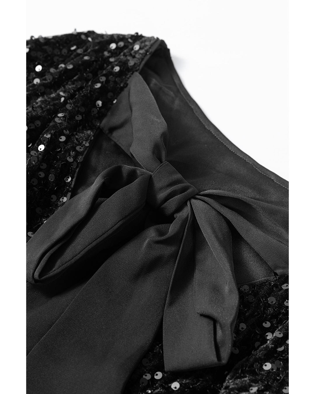 Black Sequin Long Sleeve Knot Cutout Back Mini Dress - XL