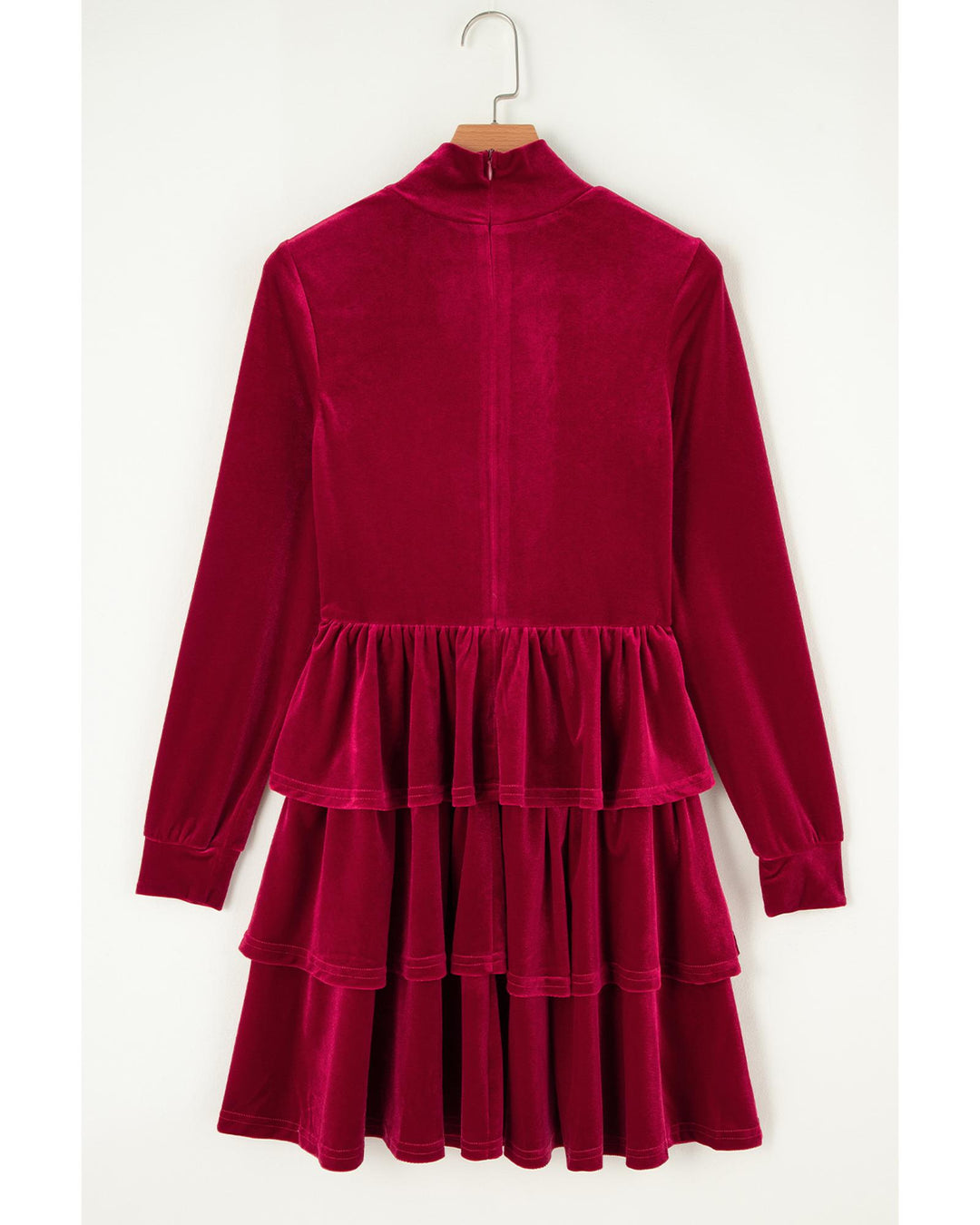 Racing Red Velvet High Neck Tiered Ruffle Mini Dress - S