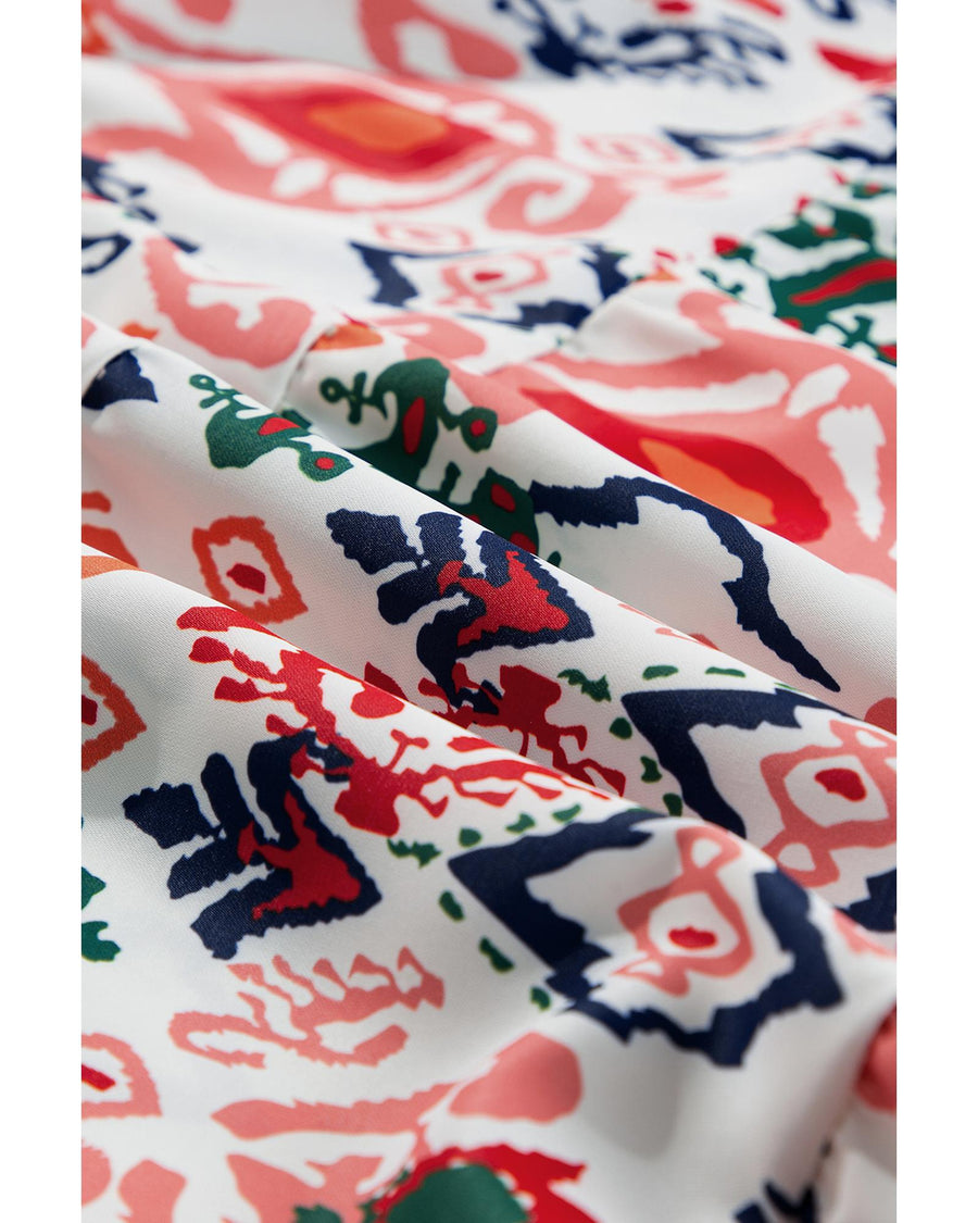 Multicolour Boho Print V Neck Bracelet Sleeve Mini Dress - S