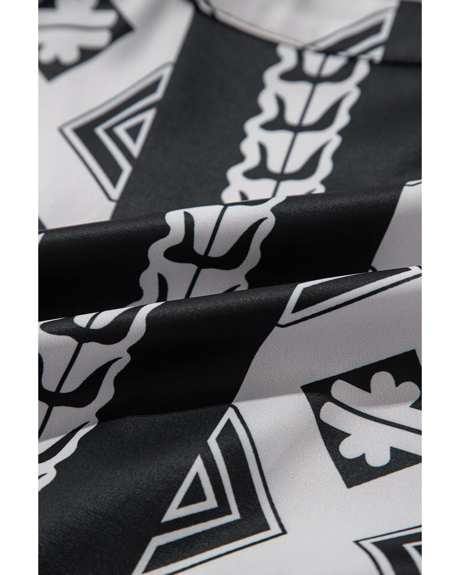 Black Geometric Print V Neck Ruffled Dress - XL