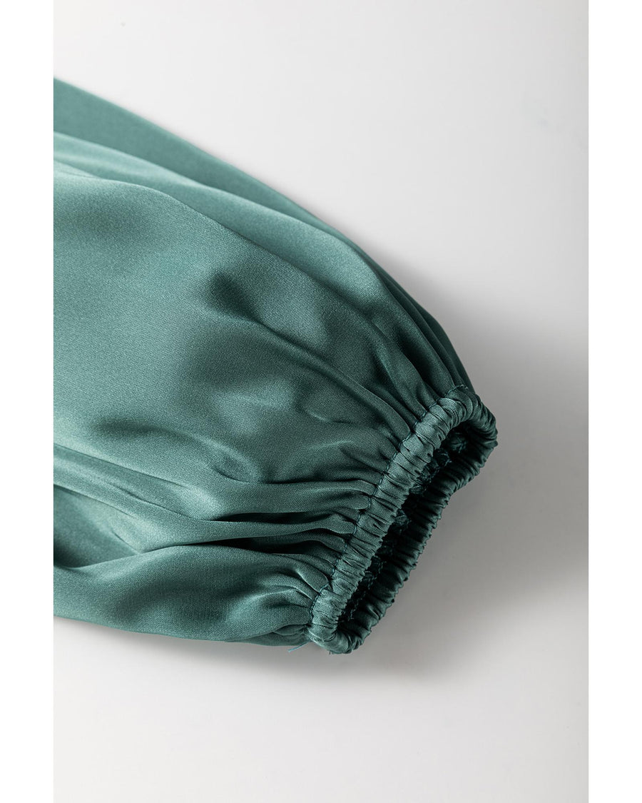 Mist Green Tiered Ruffled Puff Sleeve Loose Fit Mini Dress - M