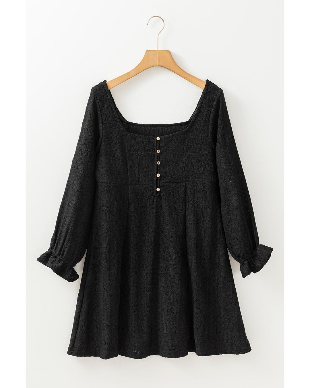 Black Lace Crochet Buttoned Square Neck Shift Mini Dress - XL