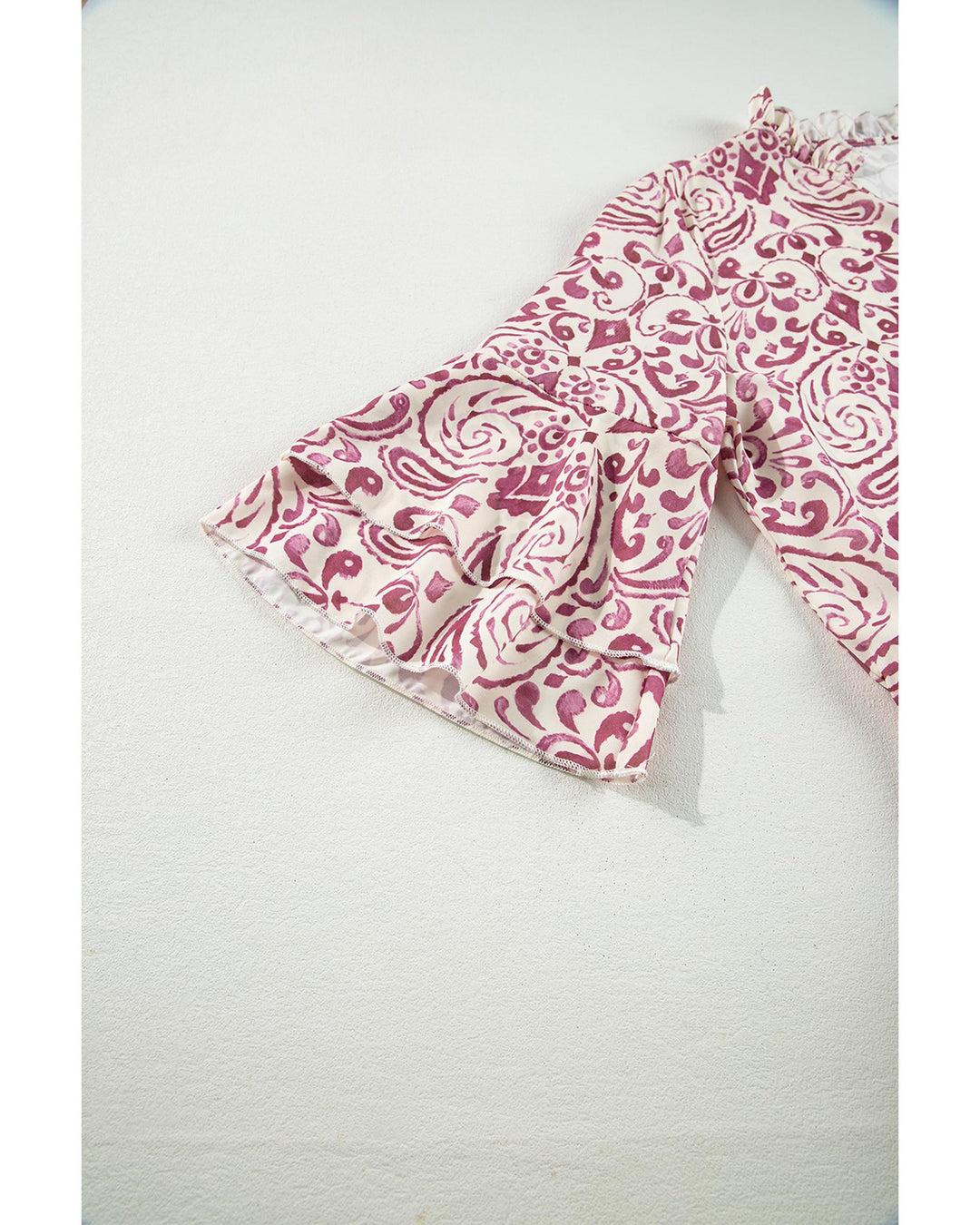 Pink Paisley Print Tiered 3/4 Sleeve Notched Neck Mini Dress - S