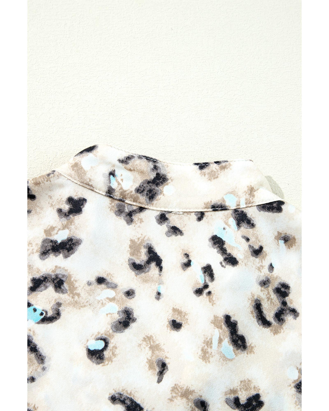 Khaki Leopard Print Buttoned Front 3/4 Sleeve Tiered Ruffled Hem Dress - M