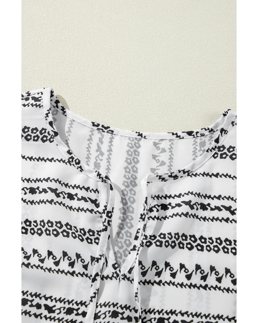 Black Stripe V Neck Bell Sleeve High Waist Mini Dress - M