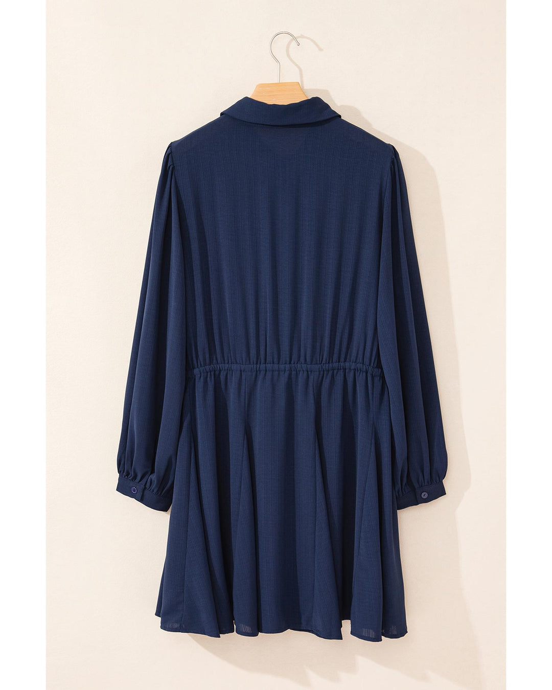 Navy Blue Solid Chest Pockets Tunic Shirt Mini Dress - L
