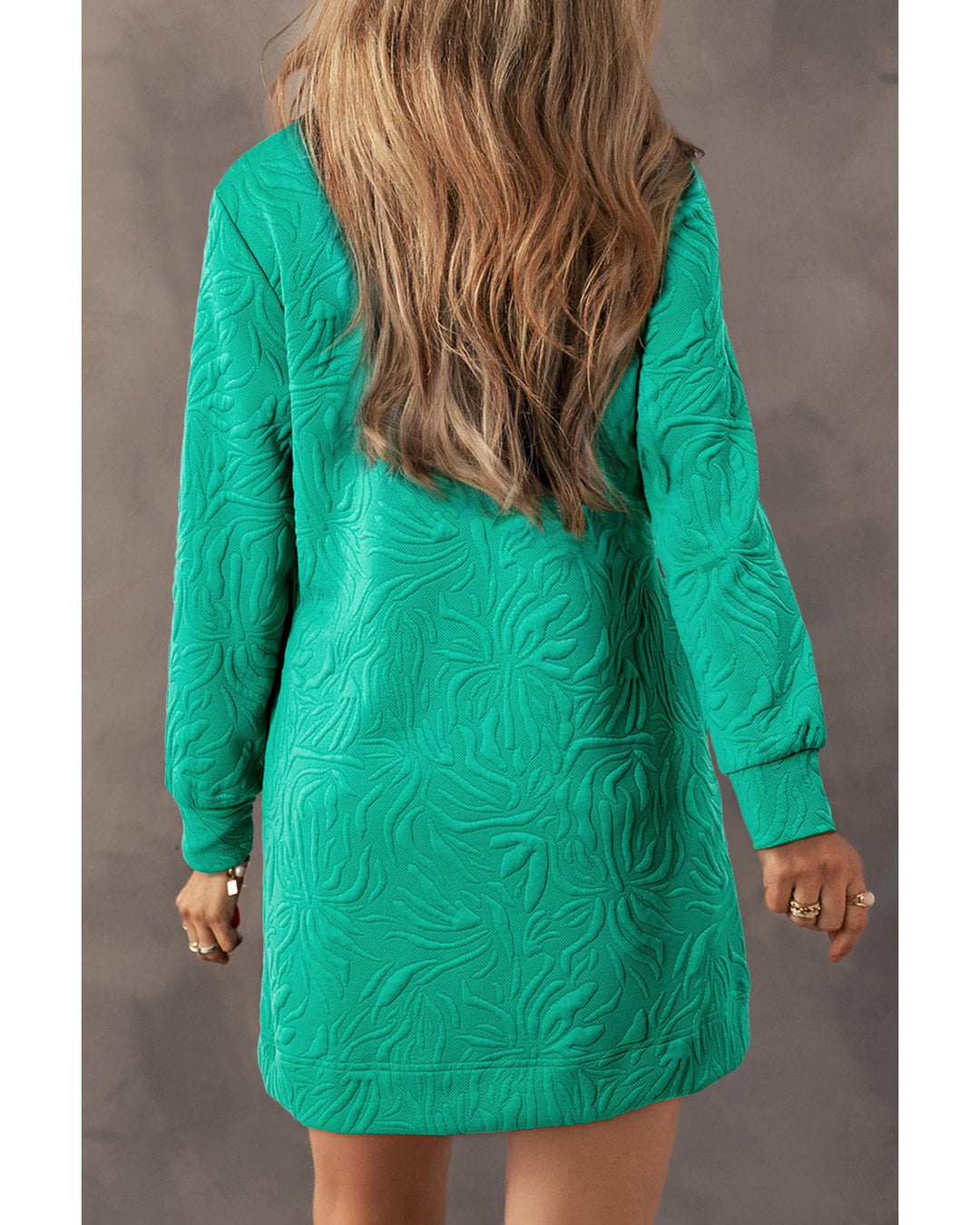 Sea Green Jacquard Textured Quarter Zipper Shift Mini Dress - M