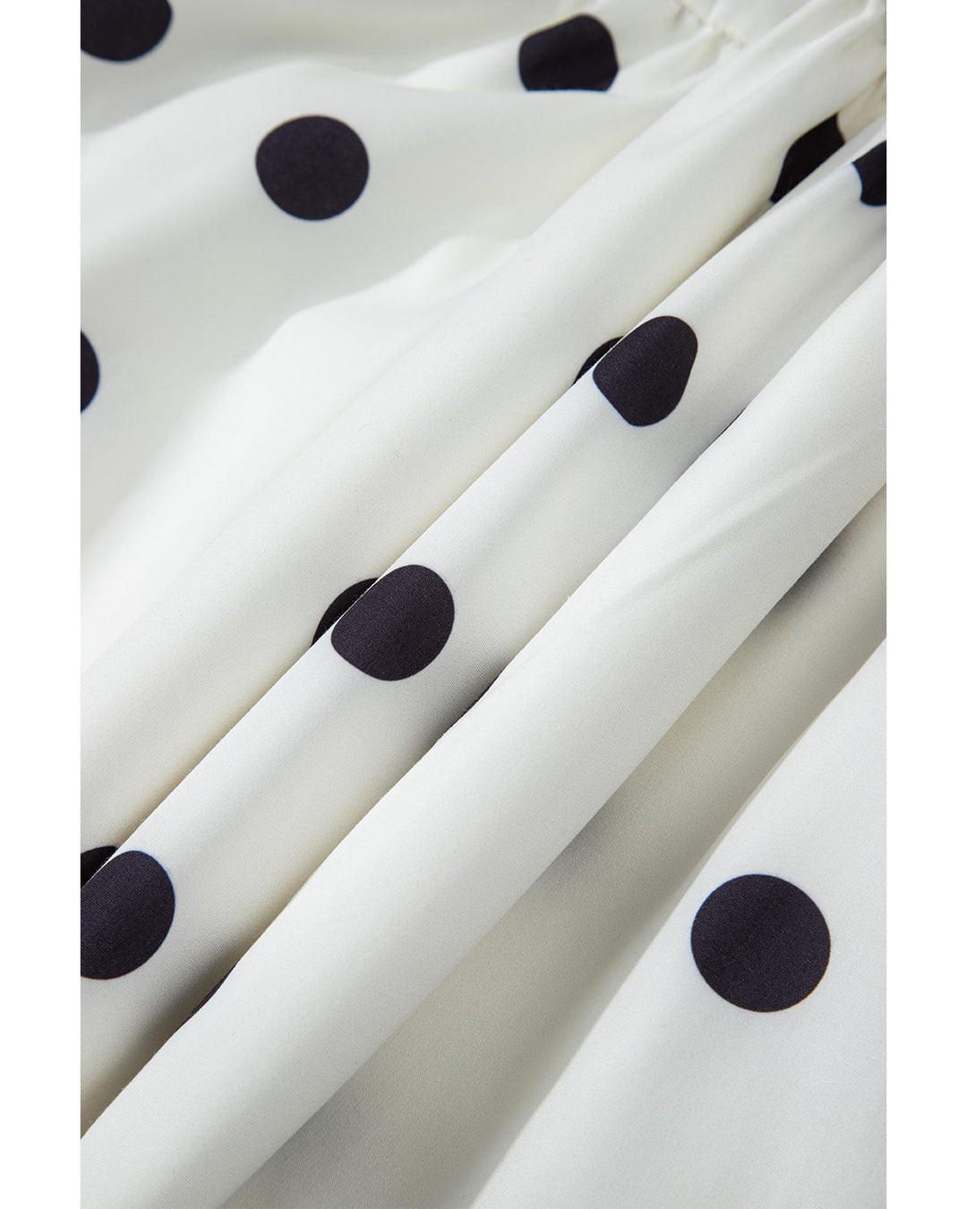 White Polka Dot Print Short Sleeve Collar Buttoned Tiered Babydoll Dress - M