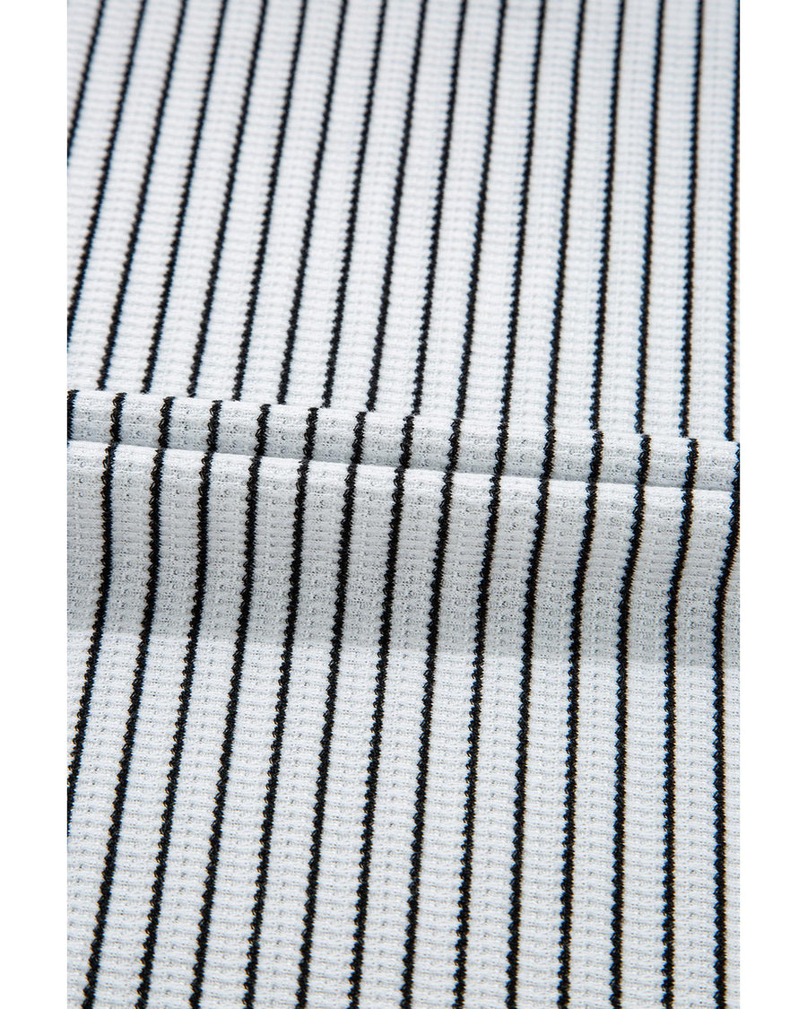 White Stripe Criss Cross Side Slits Slim Fit Sleeveless Midi Dress - S