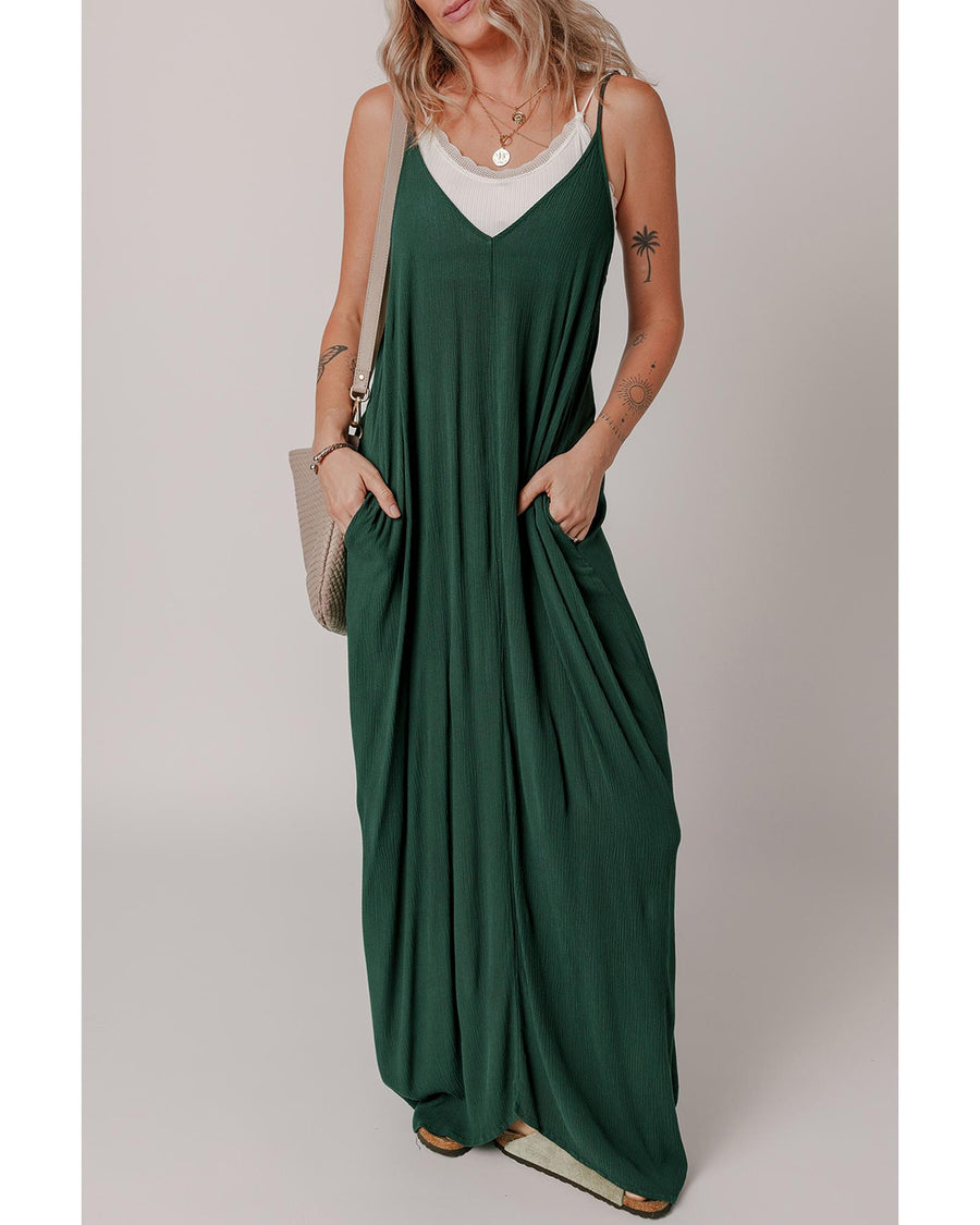 Duffel Green Spaghetti Straps Pocketed Slouchy Maxi Dress - M
