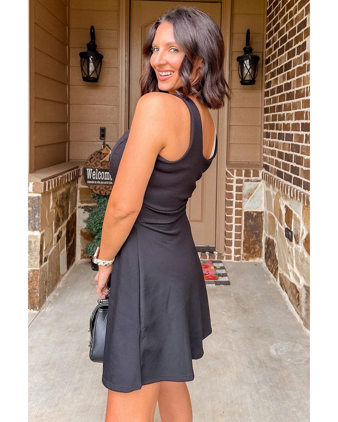 Black Cut Out Front High Waist Tank Mini Dress - L