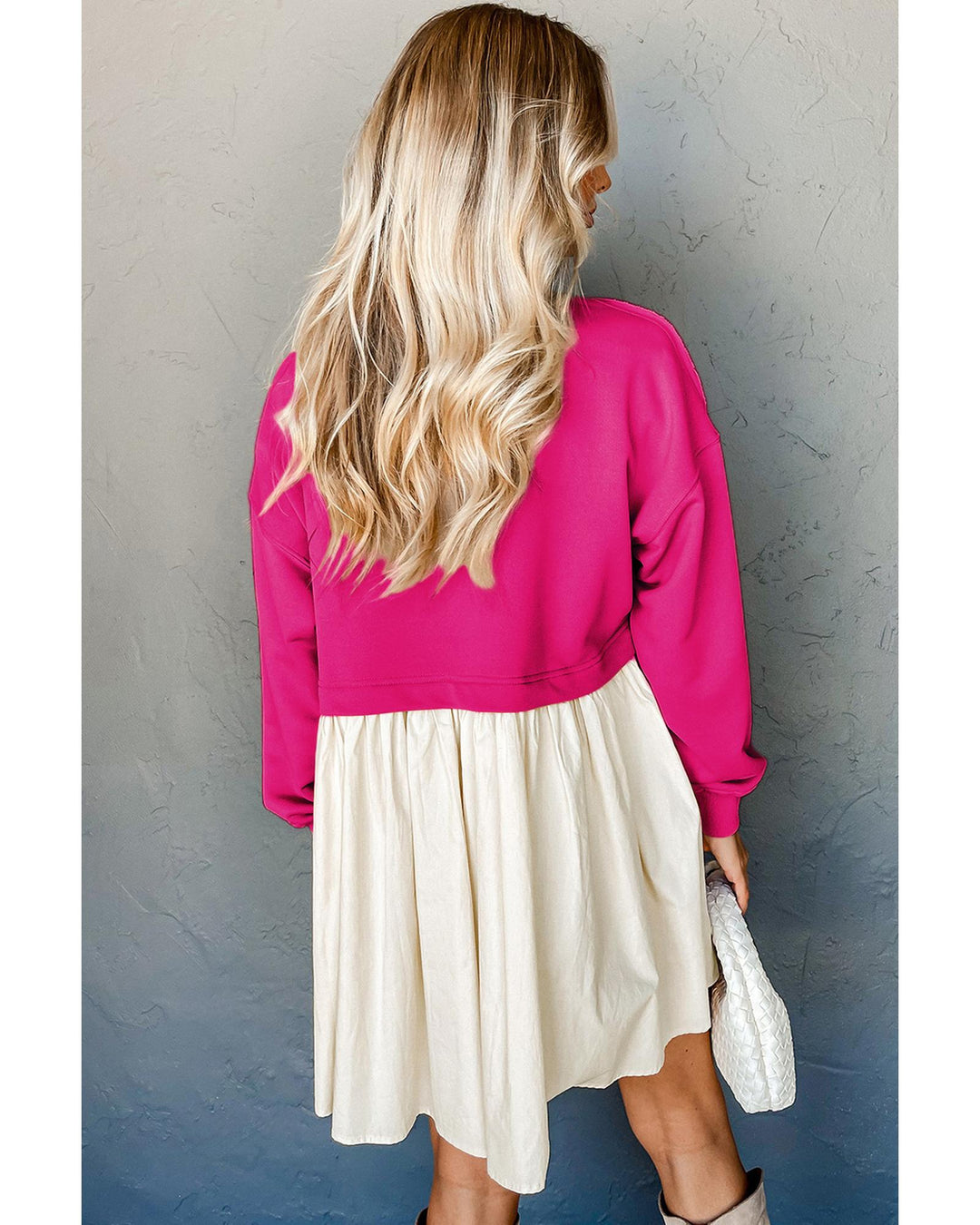 Rose Red Sequin Heart XOXO Graphic Colorblock Patchwork Hem Sweatshirt Dress - S