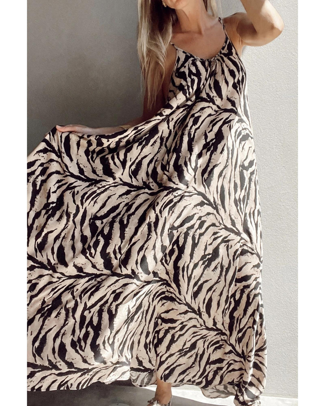 Black Abstract Print Open Back Boho Loose Maxi Sundress - S