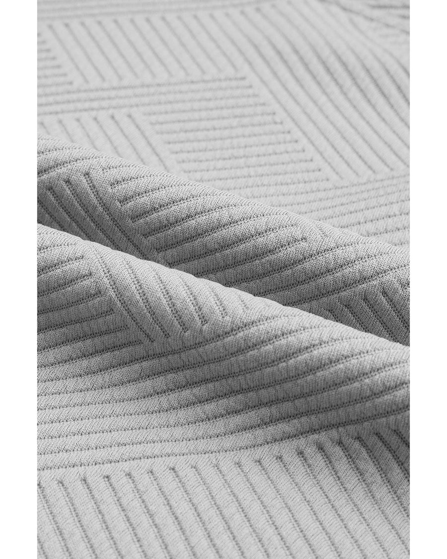 Gray Textured Long Sleeve Top and Drawstring Shorts Set - L